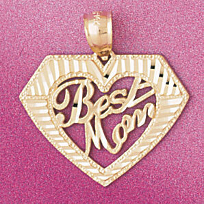 Best Mom Heart Pendant Necklace Charm Bracelet in Yellow, White or Rose Gold 4094