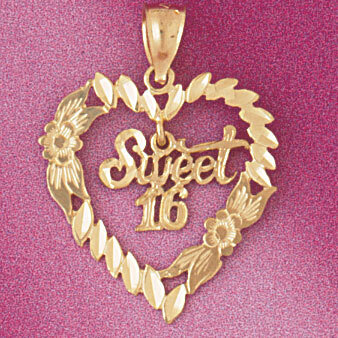 Sweet 16 Heart Pendant Necklace Charm Bracelet in Yellow, White or Rose Gold 3855
