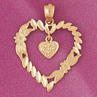 Double Heart Pendant Necklace Charm Bracelet in Yellow, White or Rose Gold 3856