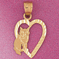 Cat in Heart Pendant Necklace Charm Bracelet in Yellow, White or Rose Gold 3862