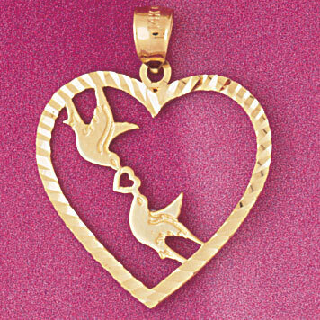 Love Birds Heart Pendant Necklace Charm Bracelet in Yellow, White or Rose Gold 3864