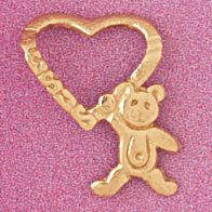 Teddy Bear Heart Pendant Necklace Charm Bracelet in Yellow, White or Rose Gold 3880