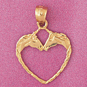 Horse Heart Pendant Necklace Charm Bracelet in Yellow, White or Rose Gold 3882