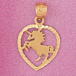 Horse Heart Pendant Necklace Charm Bracelet in Yellow, White or Rose Gold 3884