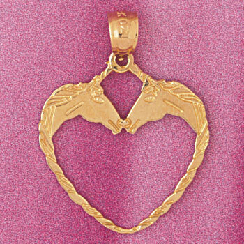 Horse Heart Pendant Necklace Charm Bracelet in Yellow, White or Rose Gold 3885