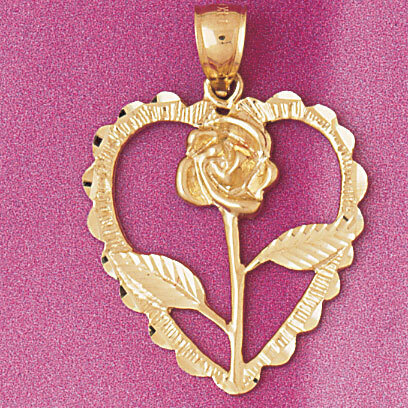 Flower in Heart Pendant Necklace Charm Bracelet in Yellow, White or Rose Gold 3817
