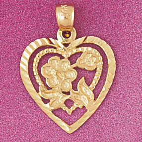 Flower in Heart Pendant Necklace Charm Bracelet in Yellow, White or Rose Gold 3820
