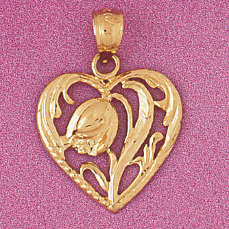 Flower in Heart Pendant Necklace Charm Bracelet in Yellow, White or Rose Gold 3822