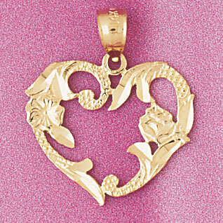 Flower in Heart Pendant Necklace Charm Bracelet in Yellow, White or Rose Gold 3823