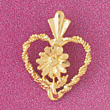 Flower in Heart Pendant Necklace Charm Bracelet in Yellow, White or Rose Gold 3827