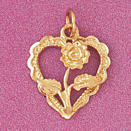 Flower in Heart Pendant Necklace Charm Bracelet in Yellow, White or Rose Gold 3828