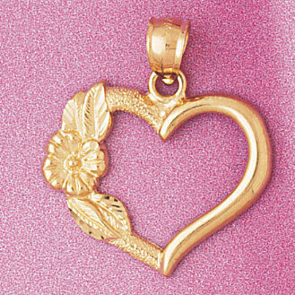 Flower in Heart Pendant Necklace Charm Bracelet in Yellow, White or Rose Gold 3829