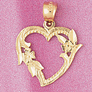 Flower in Heart Pendant Necklace Charm Bracelet in Yellow, White or Rose Gold 3830