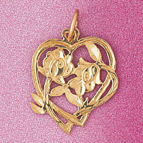 Flower in Heart Pendant Necklace Charm Bracelet in Yellow, White or Rose Gold 3831