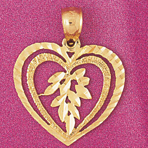 Flower in Heart Pendant Necklace Charm Bracelet in Yellow, White or Rose Gold 3838