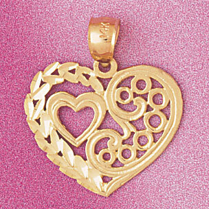 Flower in Heart Pendant Necklace Charm Bracelet in Yellow, White or Rose Gold 3841