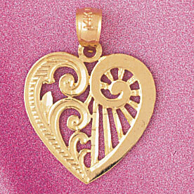 Flower in Heart Pendant Necklace Charm Bracelet in Yellow, White or Rose Gold 3843
