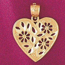 Flower in Heart Pendant Necklace Charm Bracelet in Yellow, White or Rose Gold 3845