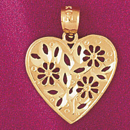 Dazzlers Jewelry Flower in Heart Pendant Necklace Charm Bracelet in Yellow, White or Rose Gold 3845…
