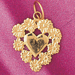 Flower in Heart Pendant Necklace Charm Bracelet in Yellow, White or Rose Gold 3849