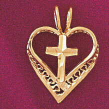 Cross in Heart Pendant Necklace Charm Bracelet in Yellow, White or Rose Gold 3851