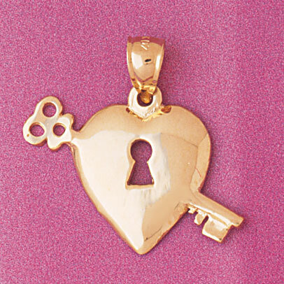 Heart Lock and Key Pendant Necklace Charm Bracelet in Yellow, White or Rose Gold 3913