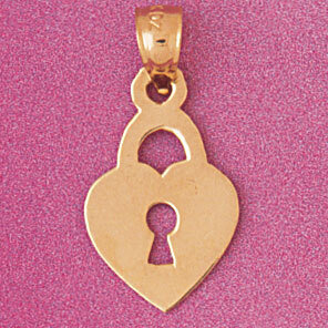 Heart Lock and Key Pendant Necklace Charm Bracelet in Yellow, White or Rose Gold 3914