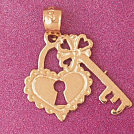 Heart Lock and Key Pendant Necklace Charm Bracelet in Yellow, White or Rose Gold 3915