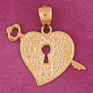 Heart Lock and Key Pendant Necklace Charm Bracelet in Yellow, White or Rose Gold 3916