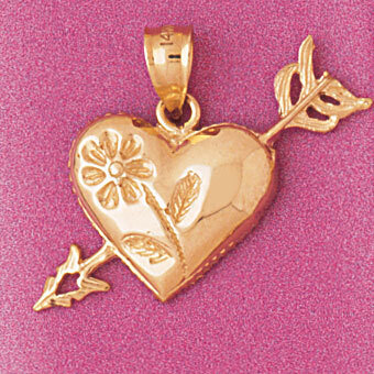 Heart Cupid Arrow Pendant Necklace Charm Bracelet in Yellow, White or Rose Gold 3919