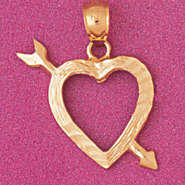 Heart Cupid Arrow Pendant Necklace Charm Bracelet in Yellow, White or Rose Gold 3920