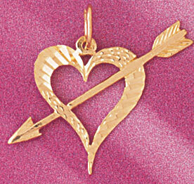 Heart Cupid Arrow Pendant Necklace Charm Bracelet in Yellow, White or Rose Gold 3921