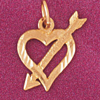 Heart Cupid Arrow Pendant Necklace Charm Bracelet in Yellow, White or Rose Gold 3923