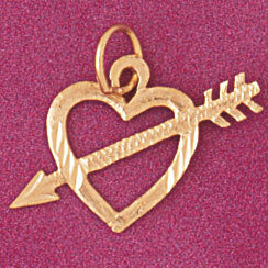 Heart Cupid Arrow Pendant Necklace Charm Bracelet in Yellow, White or Rose Gold 3924