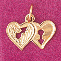 Double Heart and Key Lock Pendant Necklace Charm Bracelet in Yellow, White or Rose Gold 3926