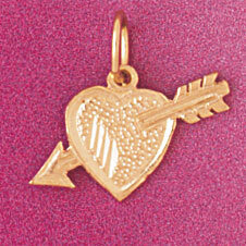 Heart Cupid Arrow Pendant Necklace Charm Bracelet in Yellow, White or Rose Gold 3927