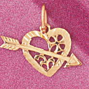 Heart Cupid Arrow Pendant Necklace Charm Bracelet in Yellow, White or Rose Gold 3928