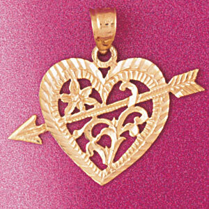 Heart Cupid Arrow Pendant Necklace Charm Bracelet in Yellow, White or Rose Gold 3931