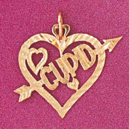 Heart Cupid Arrow Pendant Necklace Charm Bracelet in Yellow, White or Rose Gold 3933