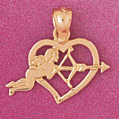 Heart Cupid Arrow Pendant Necklace Charm Bracelet in Yellow, White or Rose Gold 3934