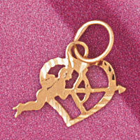 Heart Cupid Arrow Pendant Necklace Charm Bracelet in Yellow, White or Rose Gold 3935