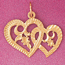 Double Heart Pendant Necklace Charm Bracelet in Yellow, White or Rose Gold 3939