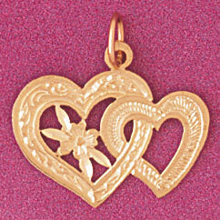 Double Heart Pendant Necklace Charm Bracelet in Yellow, White or Rose Gold 3940