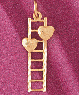 Double Heart on Ladder Pendant Necklace Charm Bracelet in Yellow, White or Rose Gold 3942