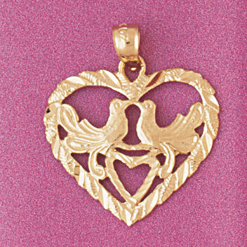Love Birds Heart Pendant Necklace Charm Bracelet in Yellow, White or Rose Gold 3887