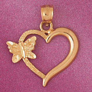 Butterfly Heart Pendant Necklace Charm Bracelet in Yellow, White or Rose Gold 3891