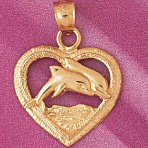 Dolphin in Heart Pendant Necklace Charm Bracelet in Yellow, White or Rose Gold 3894