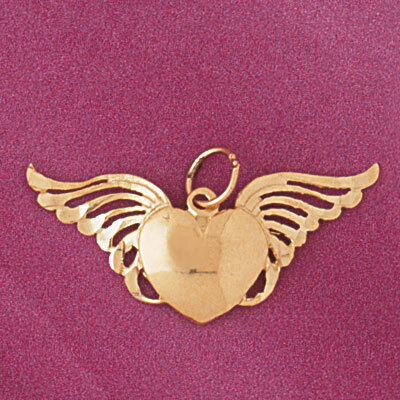 Flying Heart Pendant Necklace Charm Bracelet in Yellow, White or Rose Gold 3897