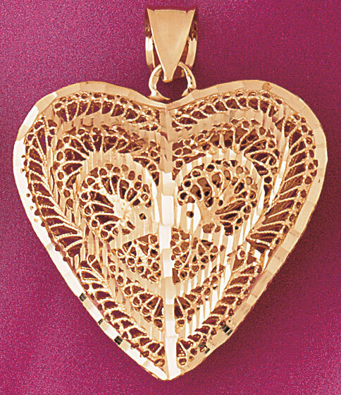 Dazzlers Jewelry 3 Dimensional Filigree Heart Pendant Necklace Charm Bracelet in Yellow, White or R…