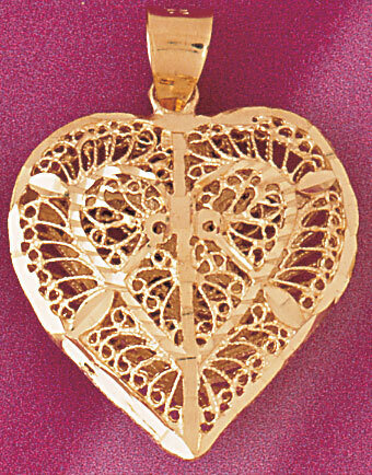 3 Dimensional Filigree Heart Pendant Necklace Charm Bracelet in Yellow, White or Rose Gold 3726